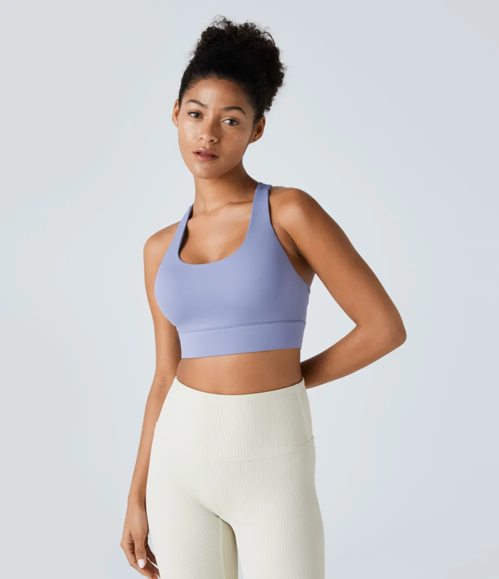 Medium Support Backless Racerback Cut Out Adjustable Buckle Running Sports Bra