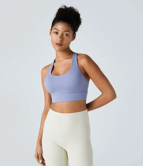 Medium Support Backless Racerback Cut Out Adjustable Buckle Running Sports Bra