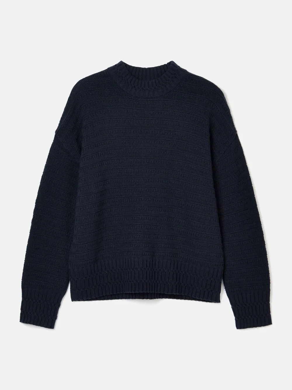 Bernie Navy Blue Crew Neck Textured Jumper Contains Merino Wool