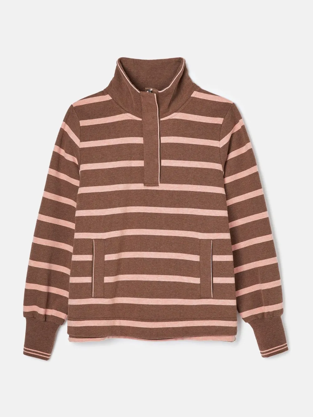 Burnham Chocolate Brown pink Funnel Neck Quarter Zip Sweatshirt