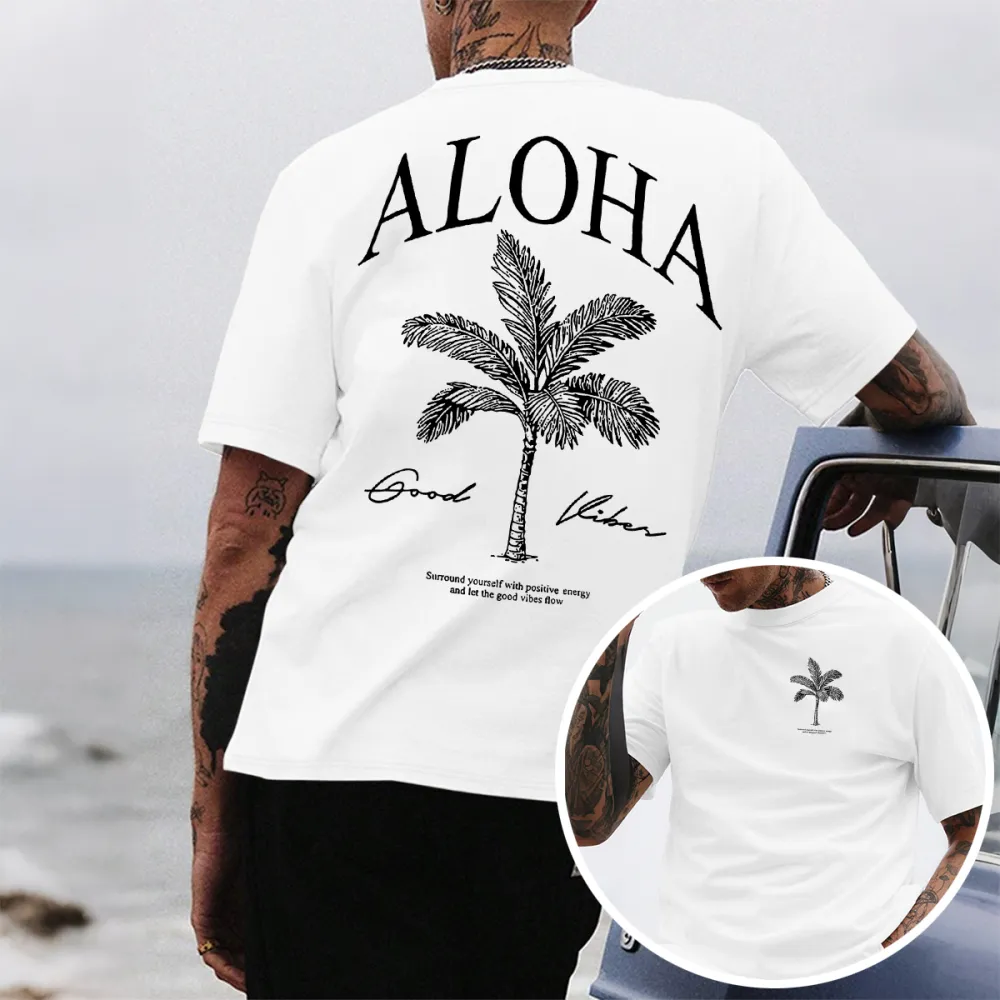 Summer Hawaiian Style Coconut Tree Print Multi-Color Short Sleeves