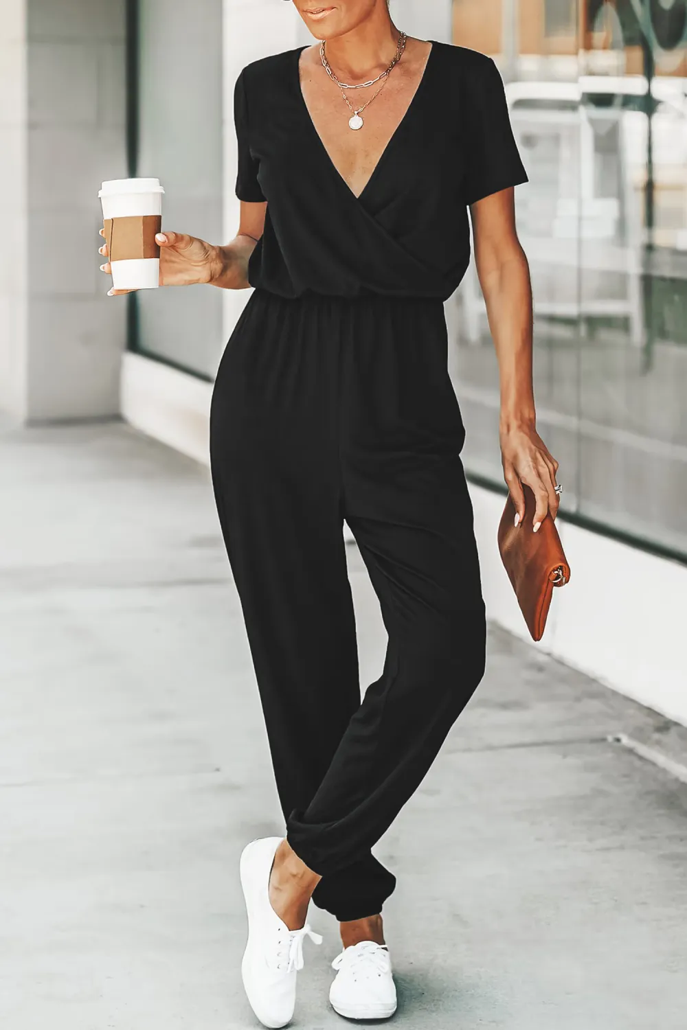 V-neck Maxi Short Sleeve Jumpsuit