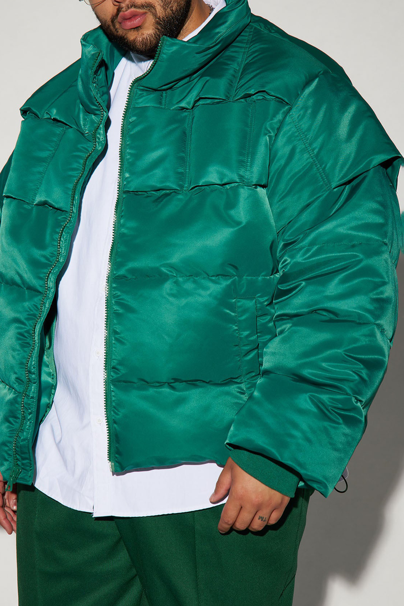 Enjoy Life Nylon Puffer Jacket - Green