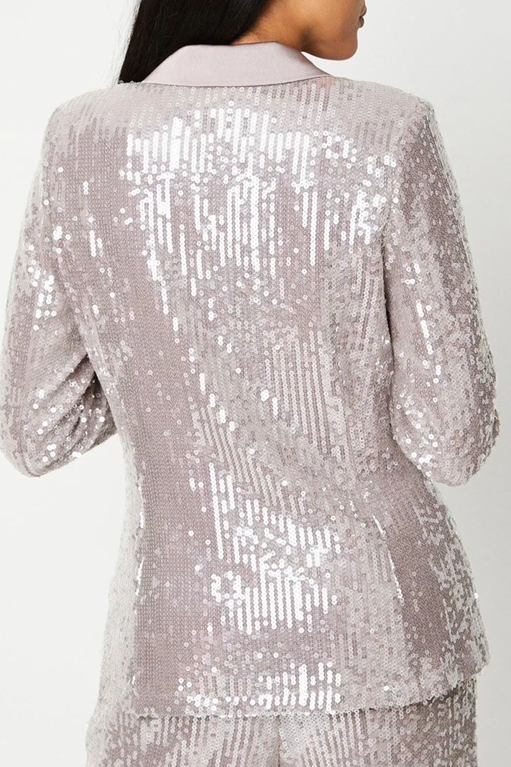 Clear Sequin Single Breasted Blazer-Mink