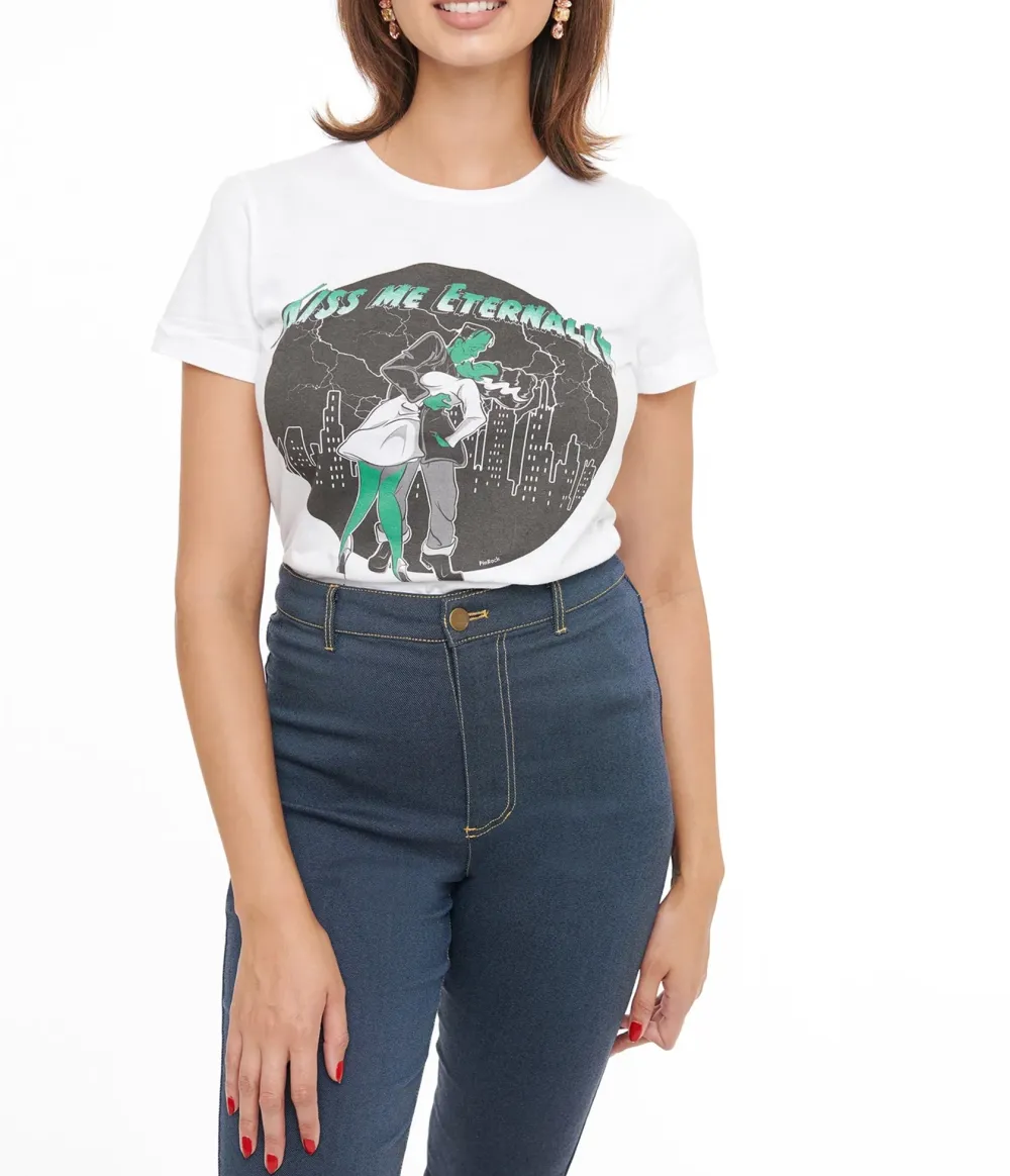 1950s White Kiss Me Eternally Fitted Graphic Tee