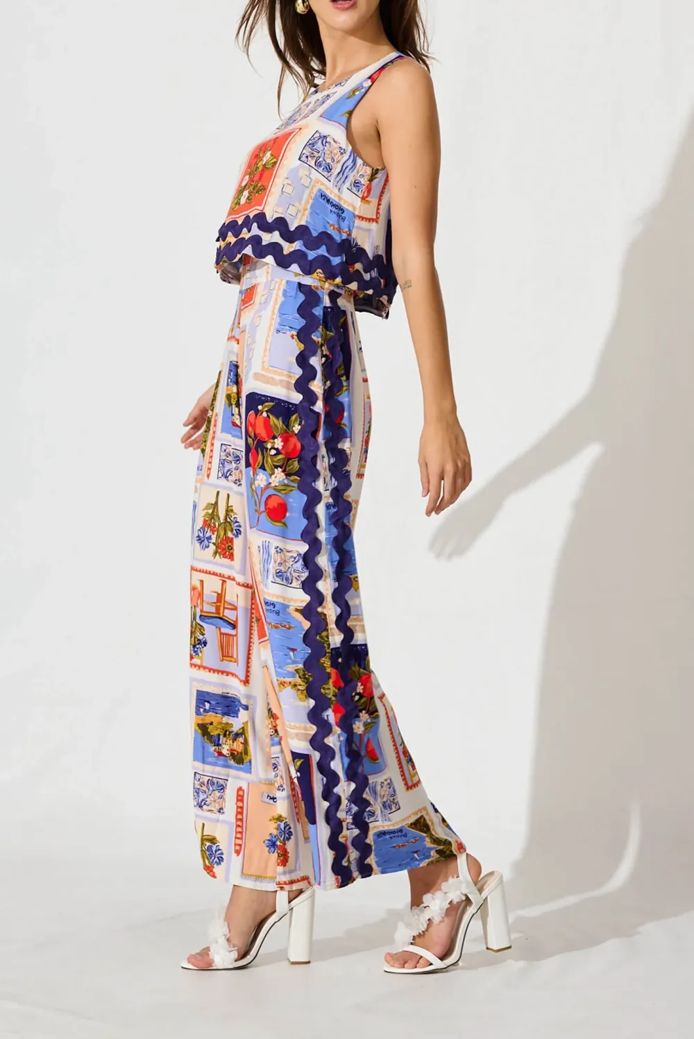 Colorful Patchwork Sleeveless Wide Leg Jumpsuit