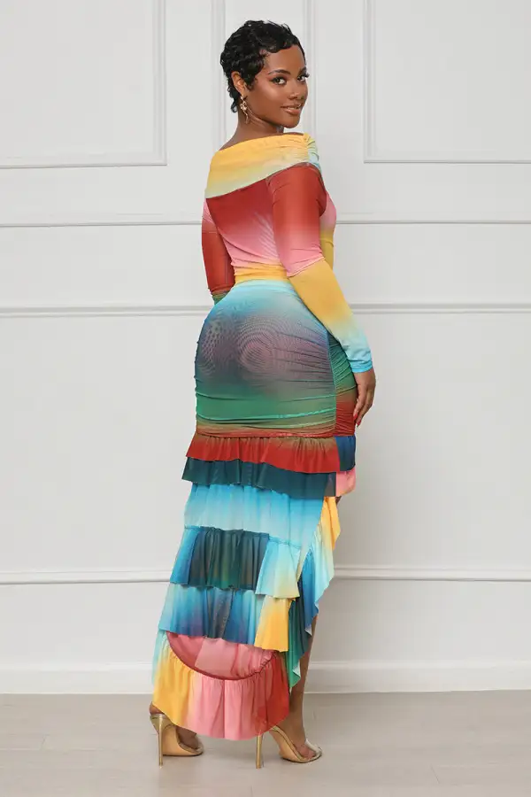 Ombre Off The Shoulder Dress (Yellow Multi)- FINAL SALE