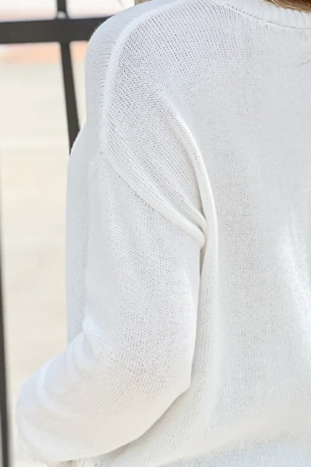 Round neck white fashionable sweater