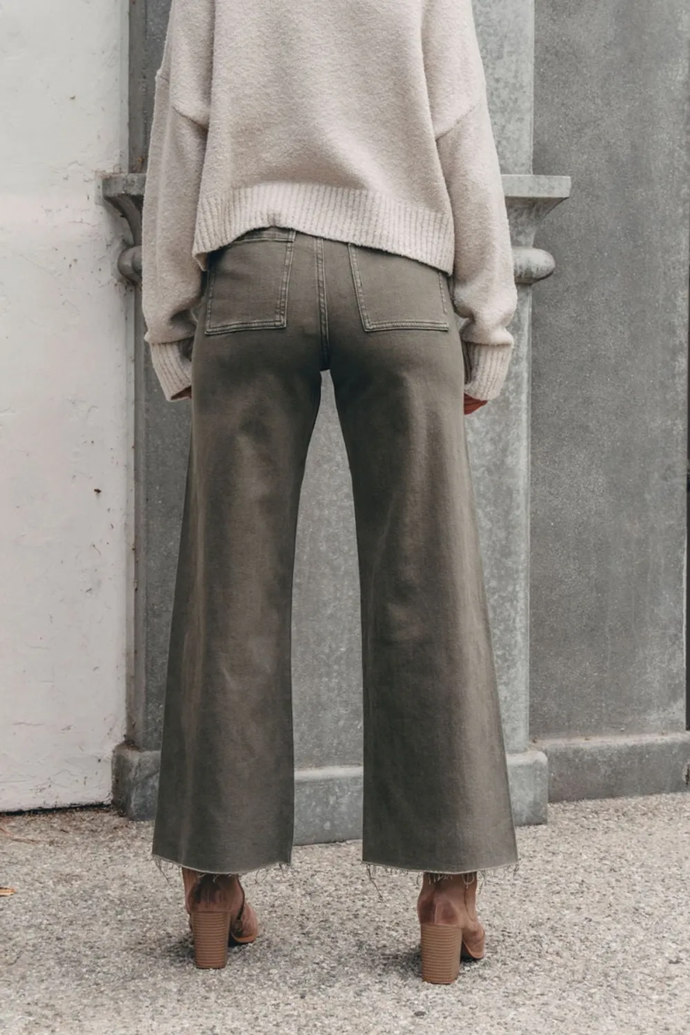 Olive Straight Wide Leg Pants