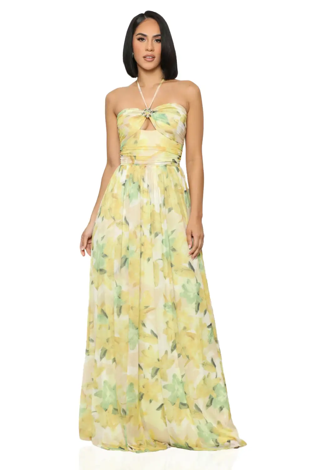 Botanical Halter Top Maxi Dress