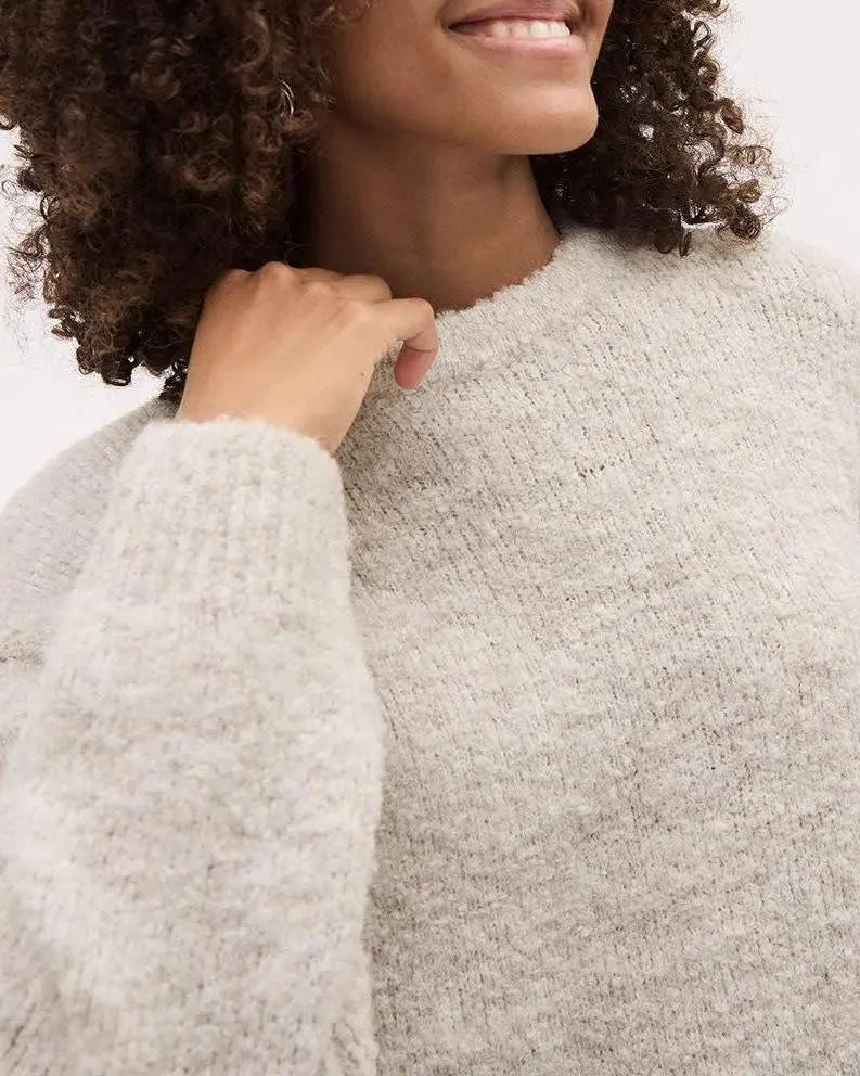 Long-Sleeve Boucle Slouchy Pullover