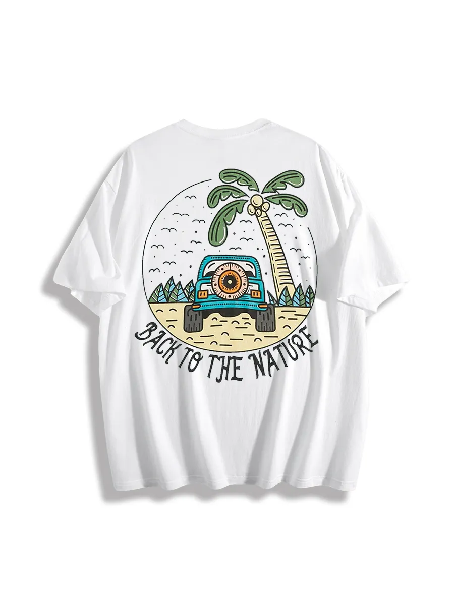 Shakeurbrain Hombres Camiseta con letra con estampado tropical