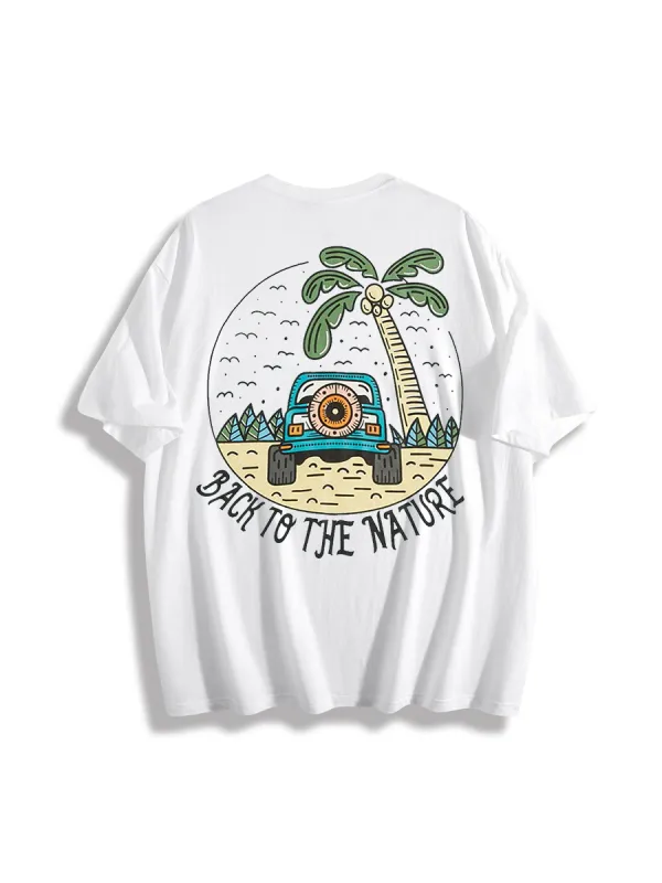 Shakeurbrain Hombres Camiseta con letra con estampado tropical