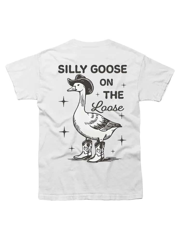 Goose With Hat And Shoes Print T-Shirt