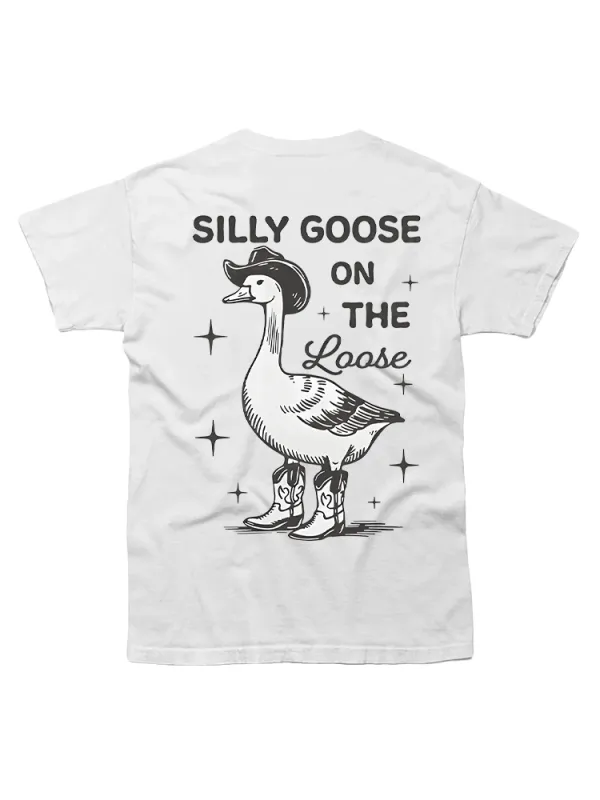 Goose With Hat And Shoes Print T-Shirt