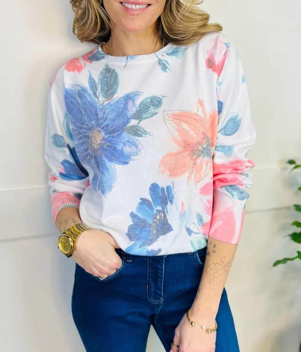 Floral Print Pastel Diamante Jumper