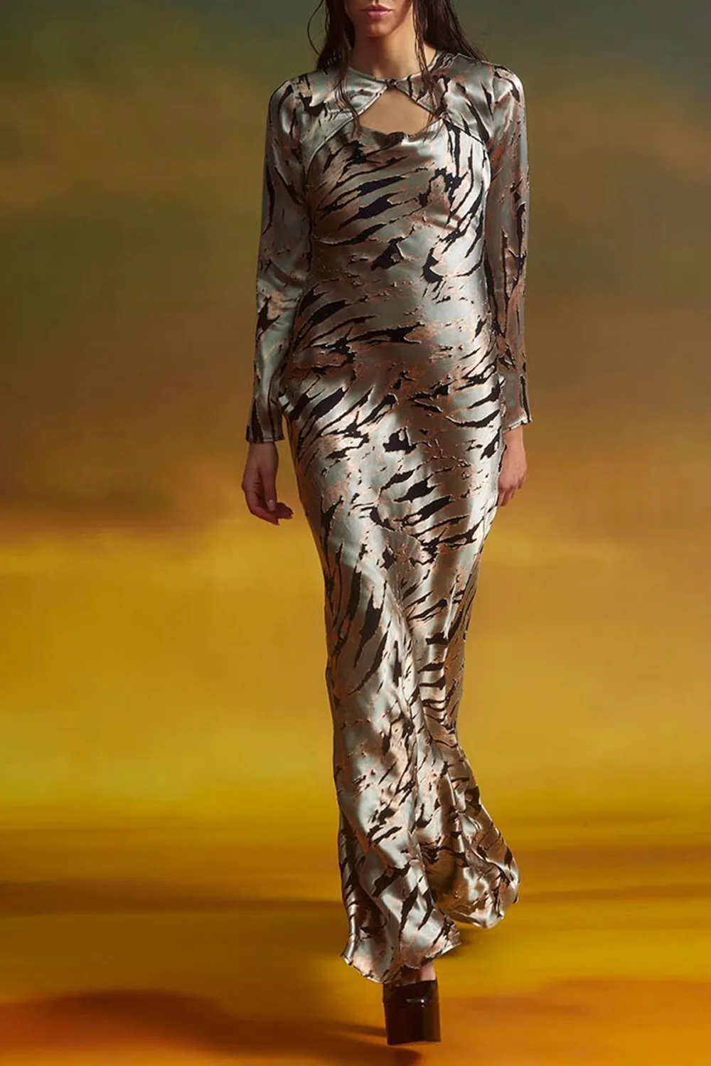 Abstract Print Spaghetti Strap Maxi Dress