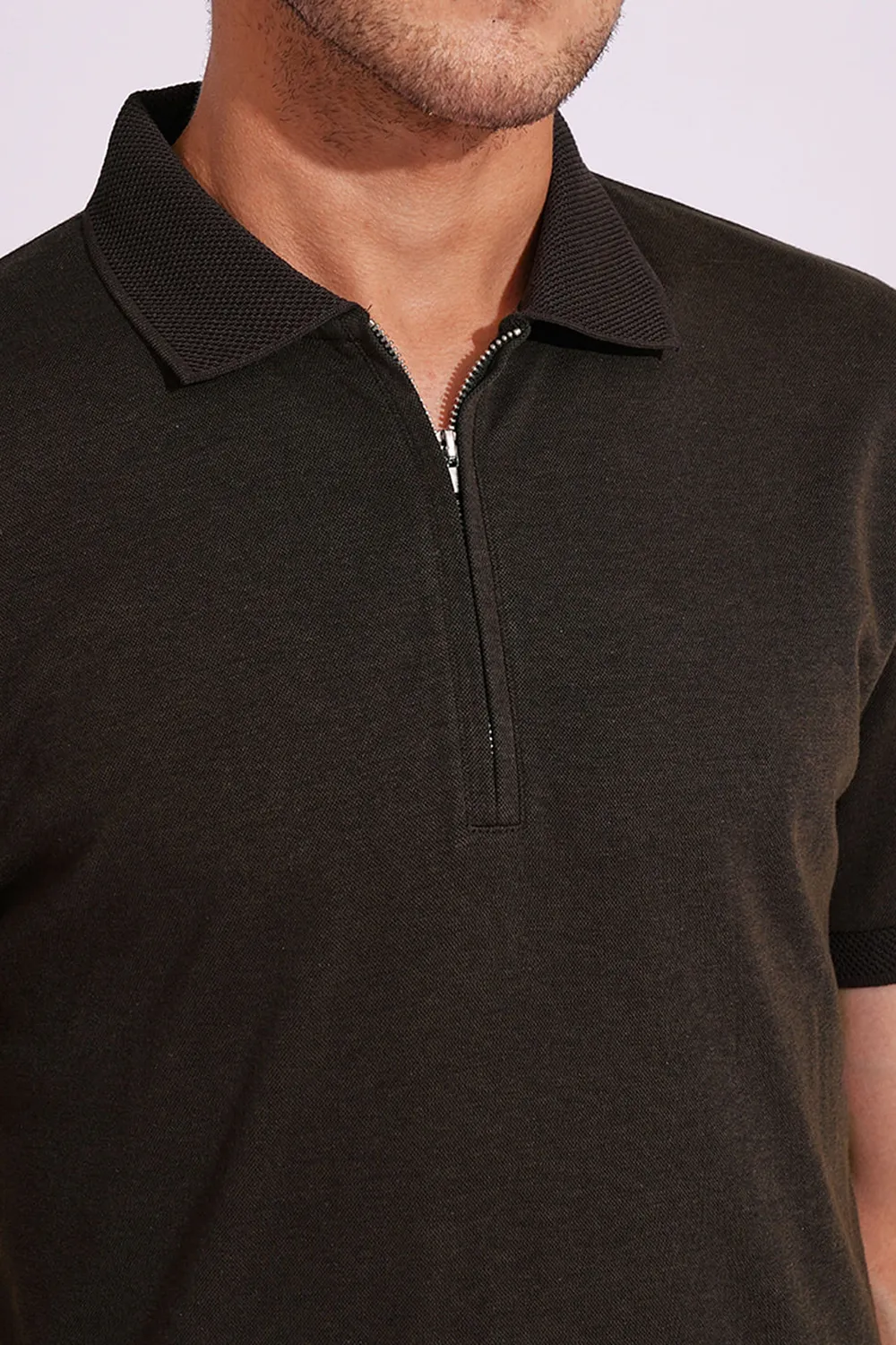 Green Organic Cotton Zipped Polo