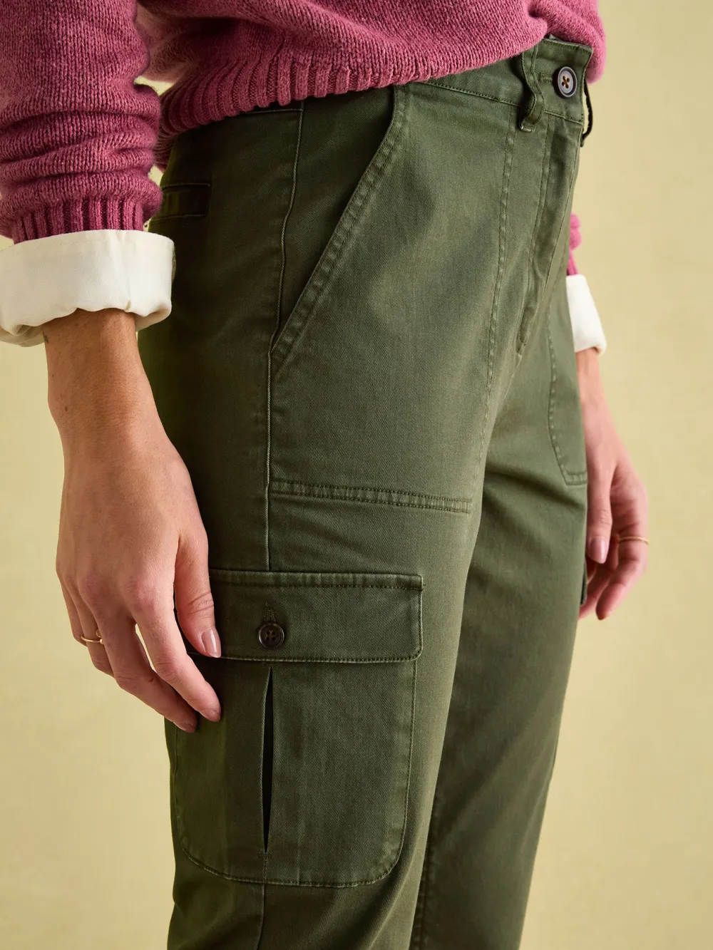 Khaki Green Slim Fit Cargo Trousers