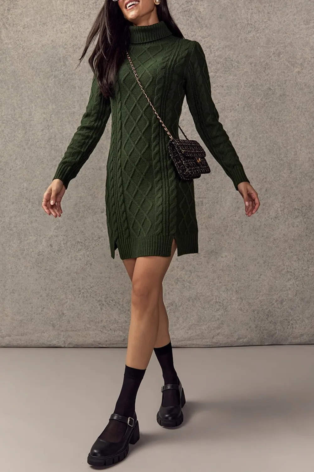 May Cable Knit Mini Sweater Dress