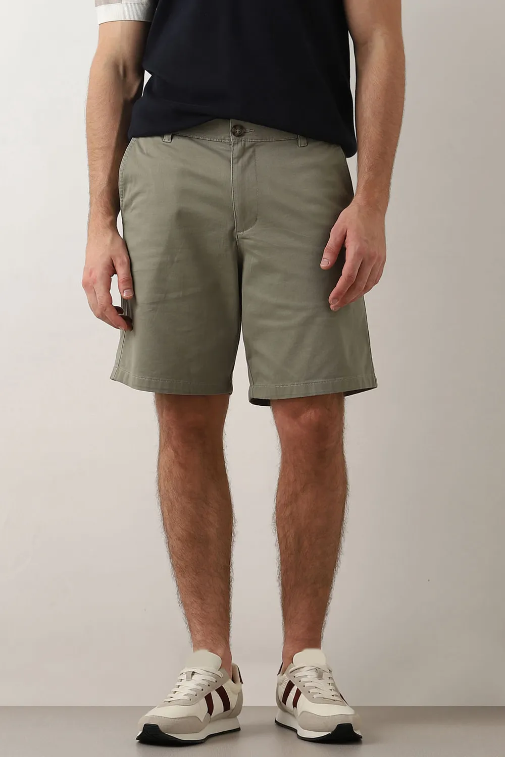 Black Mid Rise Cotton Chino Shorts