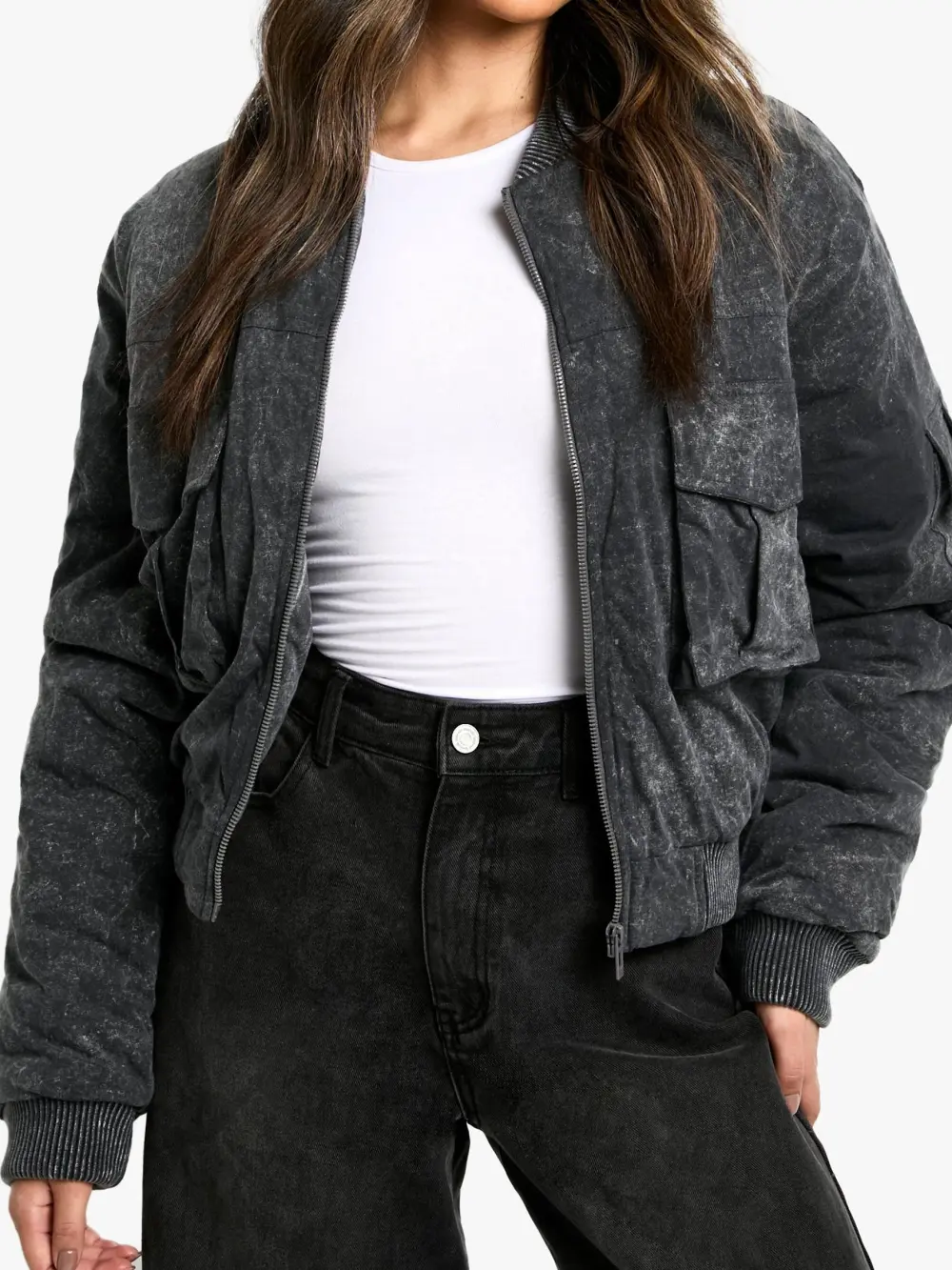 UTILITY POCKET CROPPED BOMBER JACKET