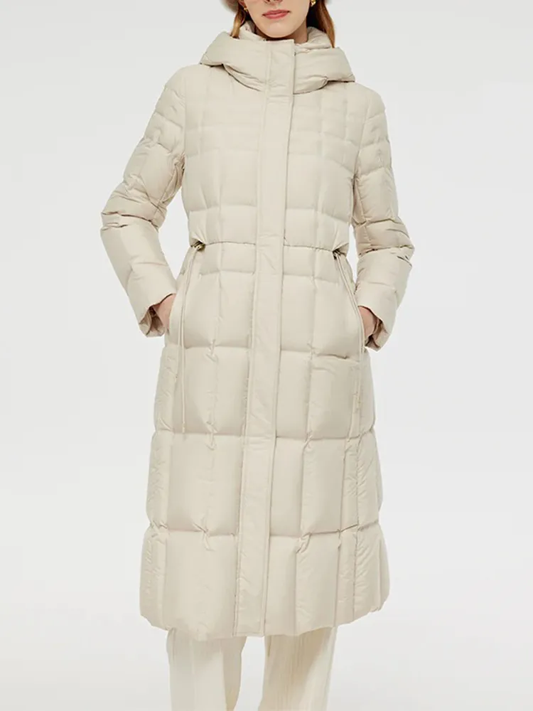 Drawstring Hooded Long Goose Down Coat