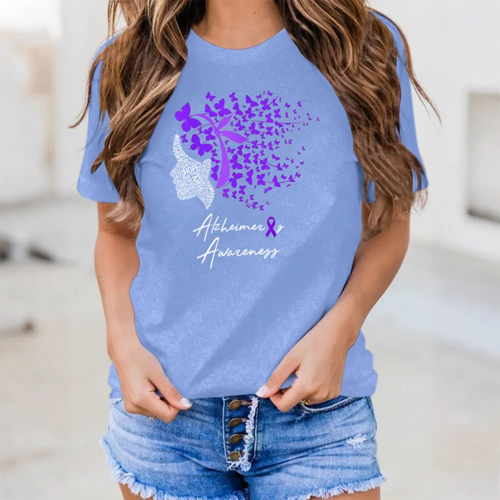 Women'S Alzheimer'S Awareness Round-Neck Short-Sleeved T-Shirt