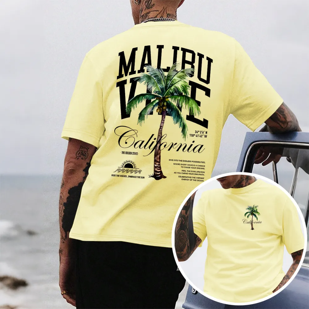 Street Life Men Slogan & Palm Tree Print Tee