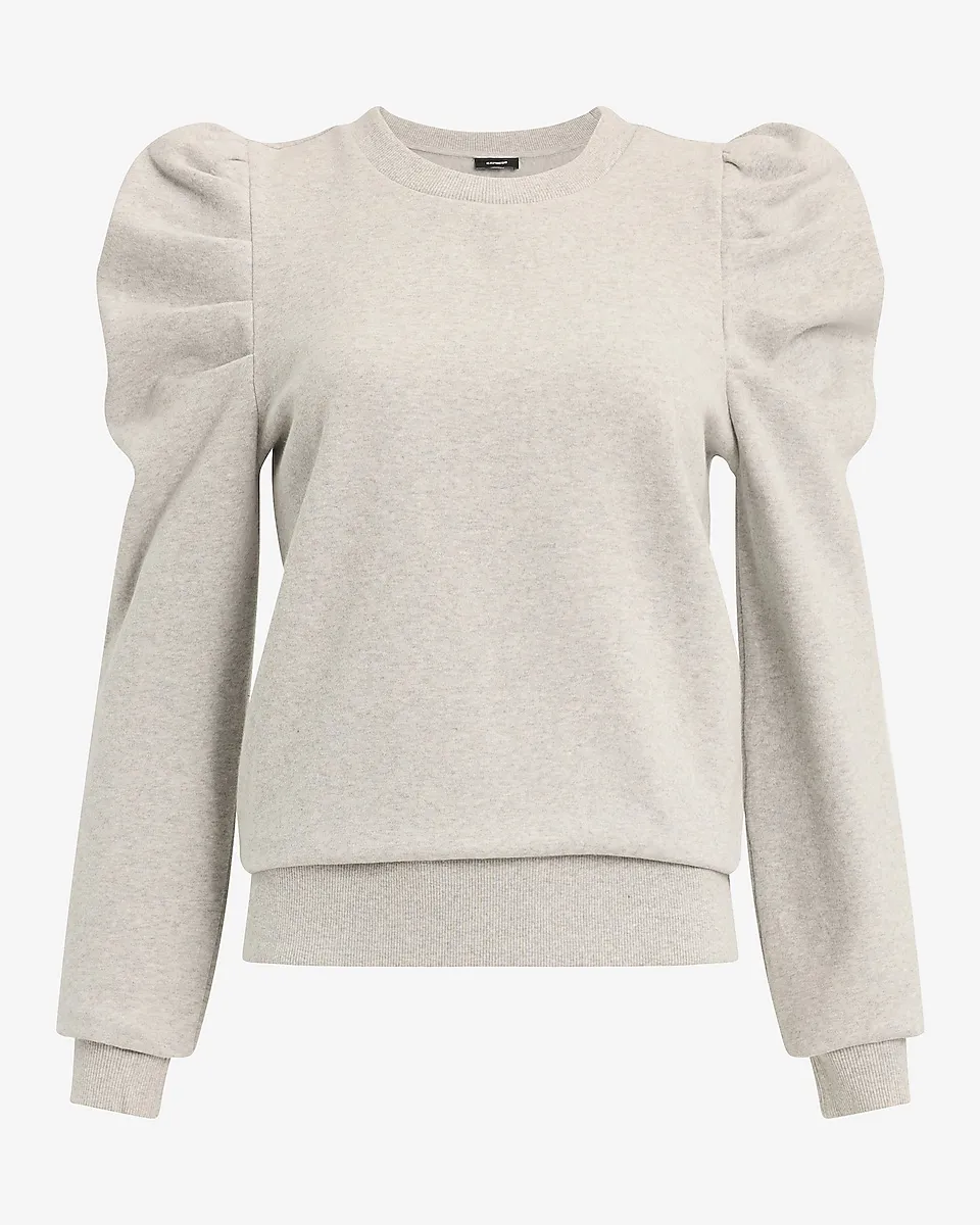 Crew Neck Puff Sleeve Banded Bottom Sweatshirt