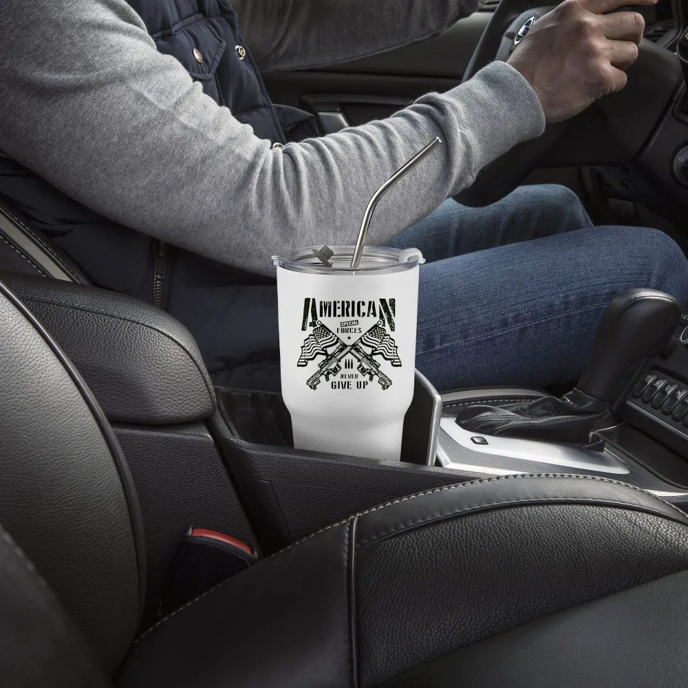American Flag Victory Sign Car Thermos Cup