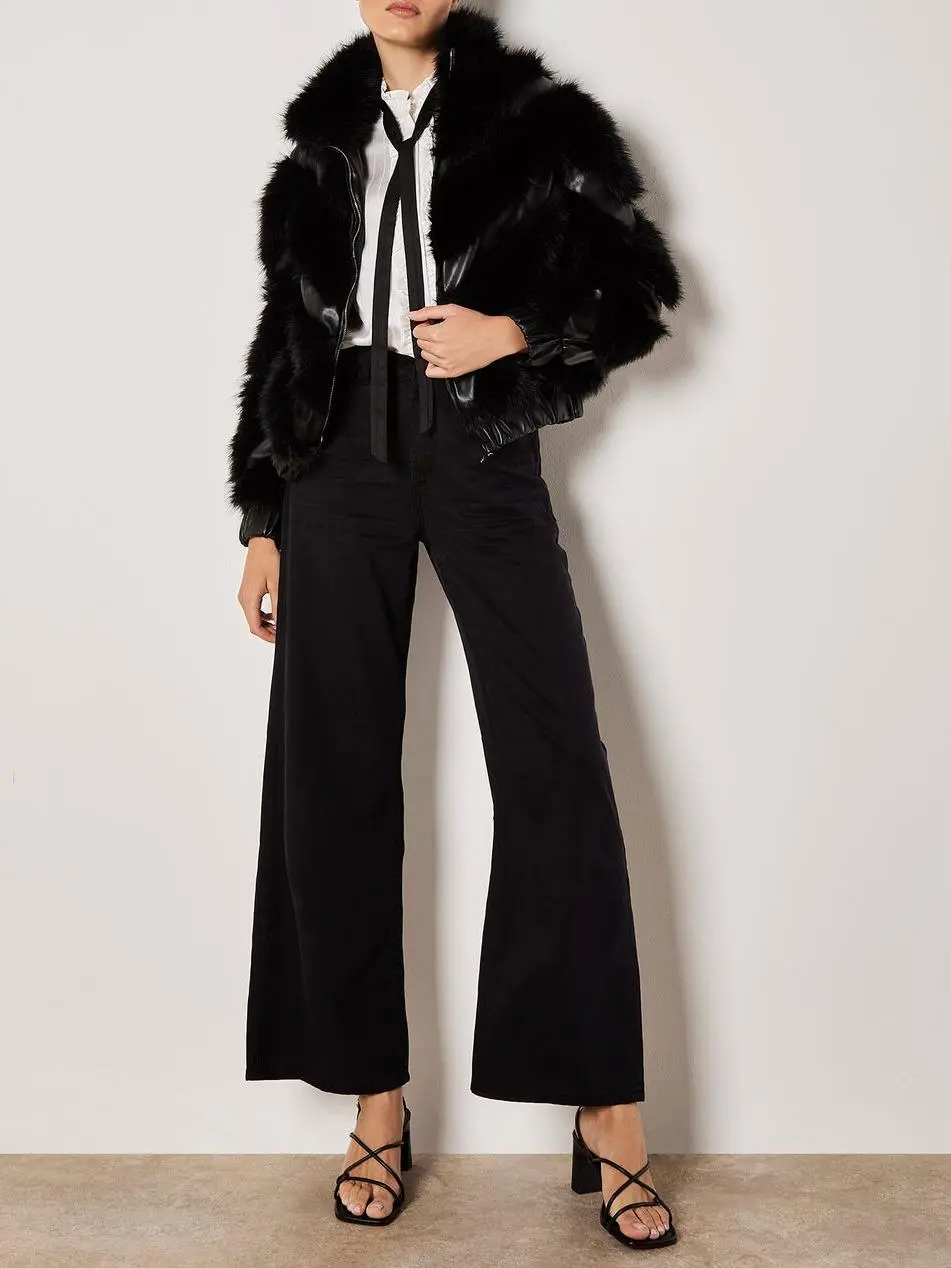 Faux Leather Chevron Fur Jacket