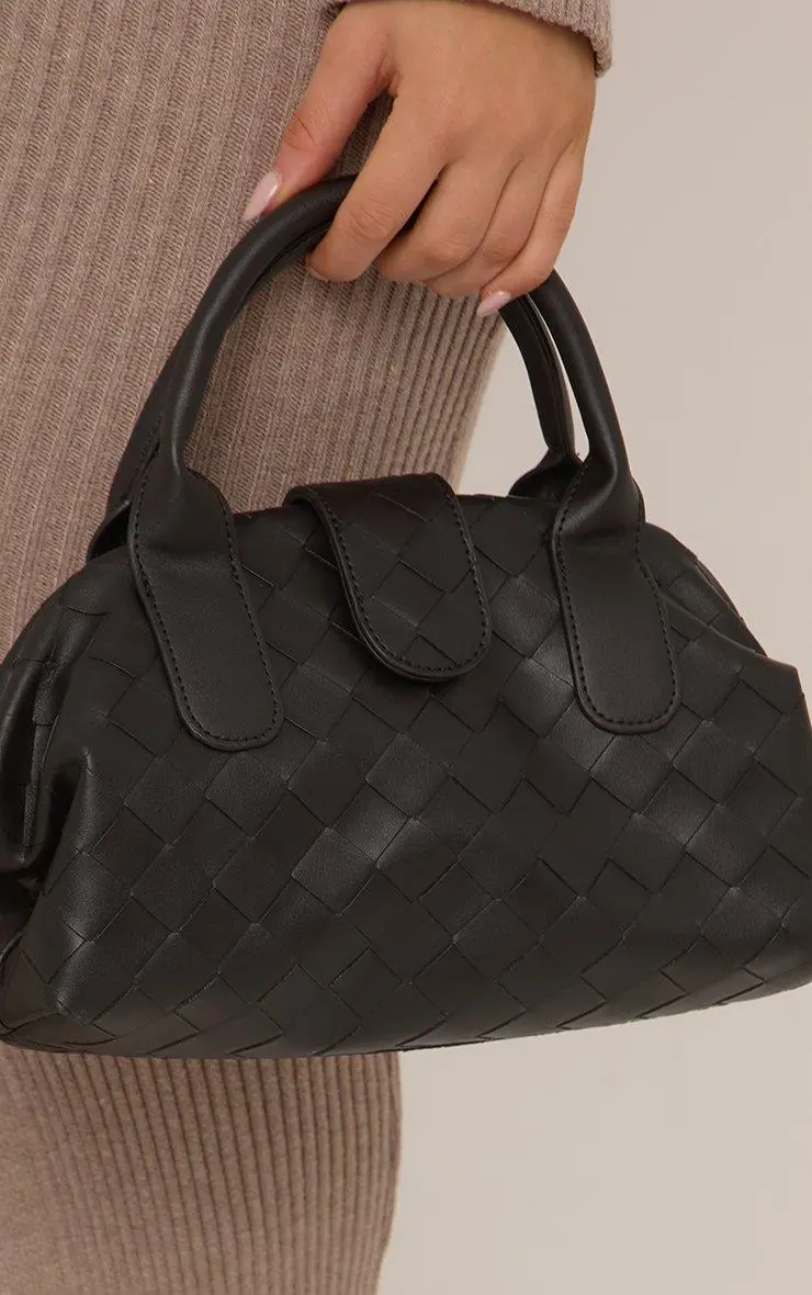 Adeen Woven Detail Grab Bag In Black Faux Leather