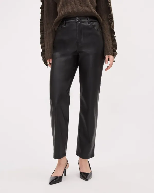 Straight-Leg High-Rise Faux Leather Pant