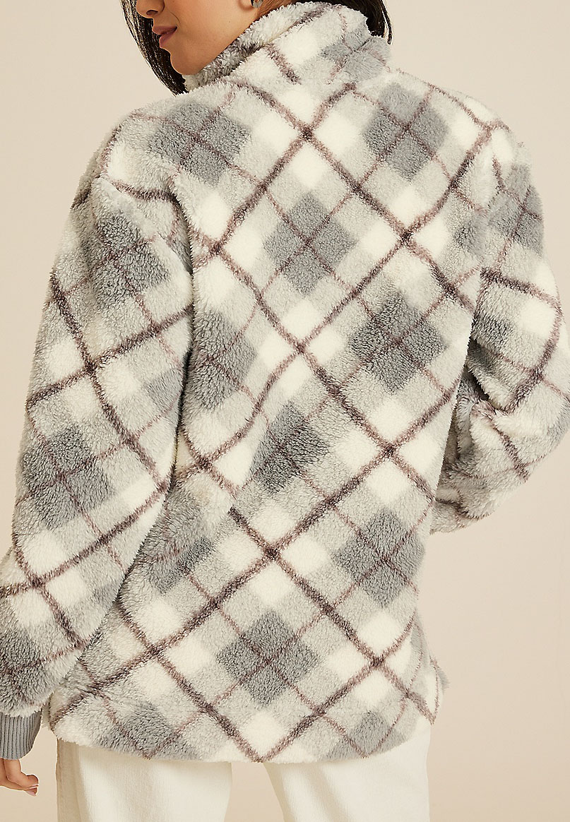 Sherpa Plaid Pullover Sweatshirt