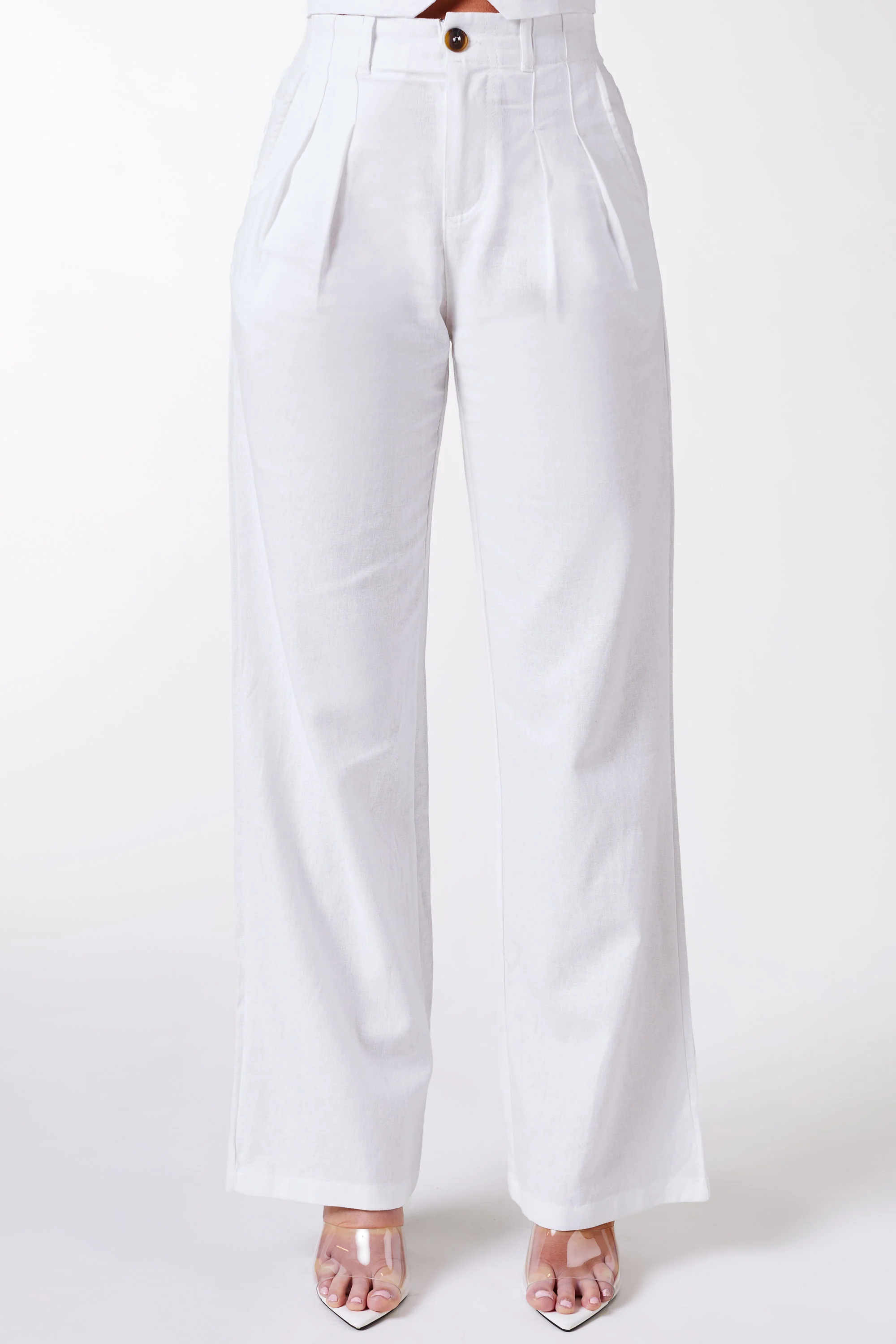 White Linen Straight Leg Pants