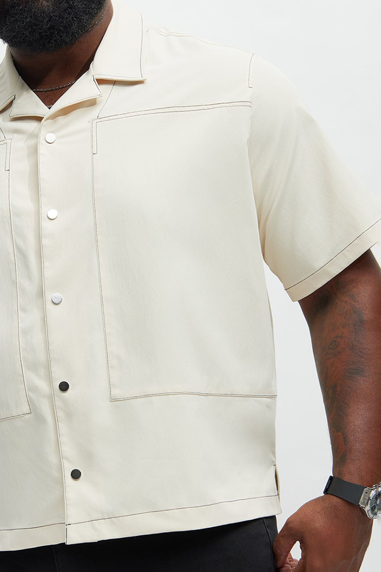 Hudson Contrast Stitching Shirt - Cream