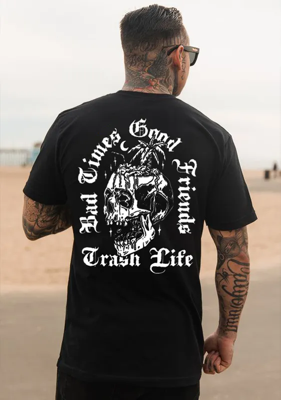 Bad Times Good Friends Skull Printed Men's T-shirt