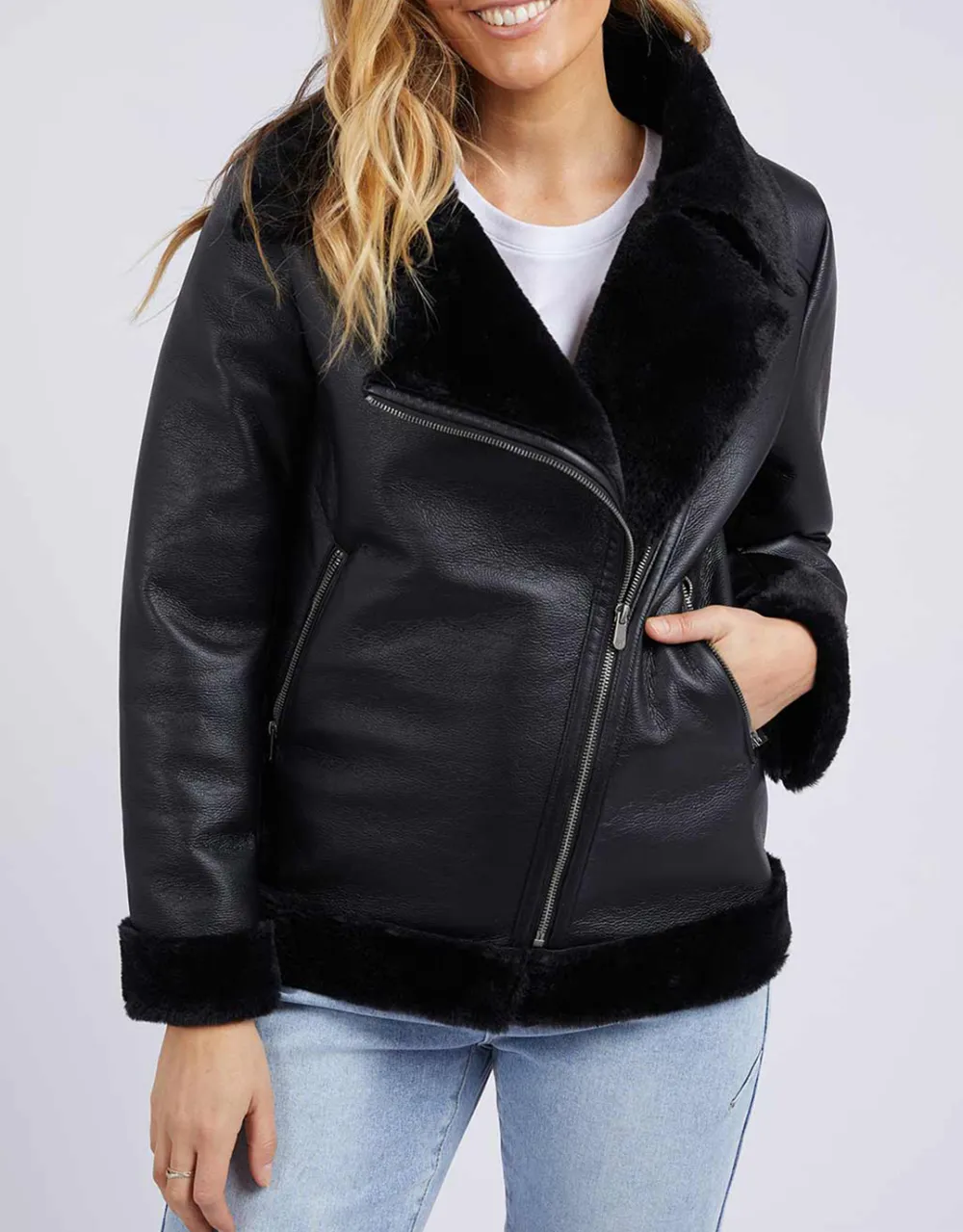 Moto Shearling Jacket - Black