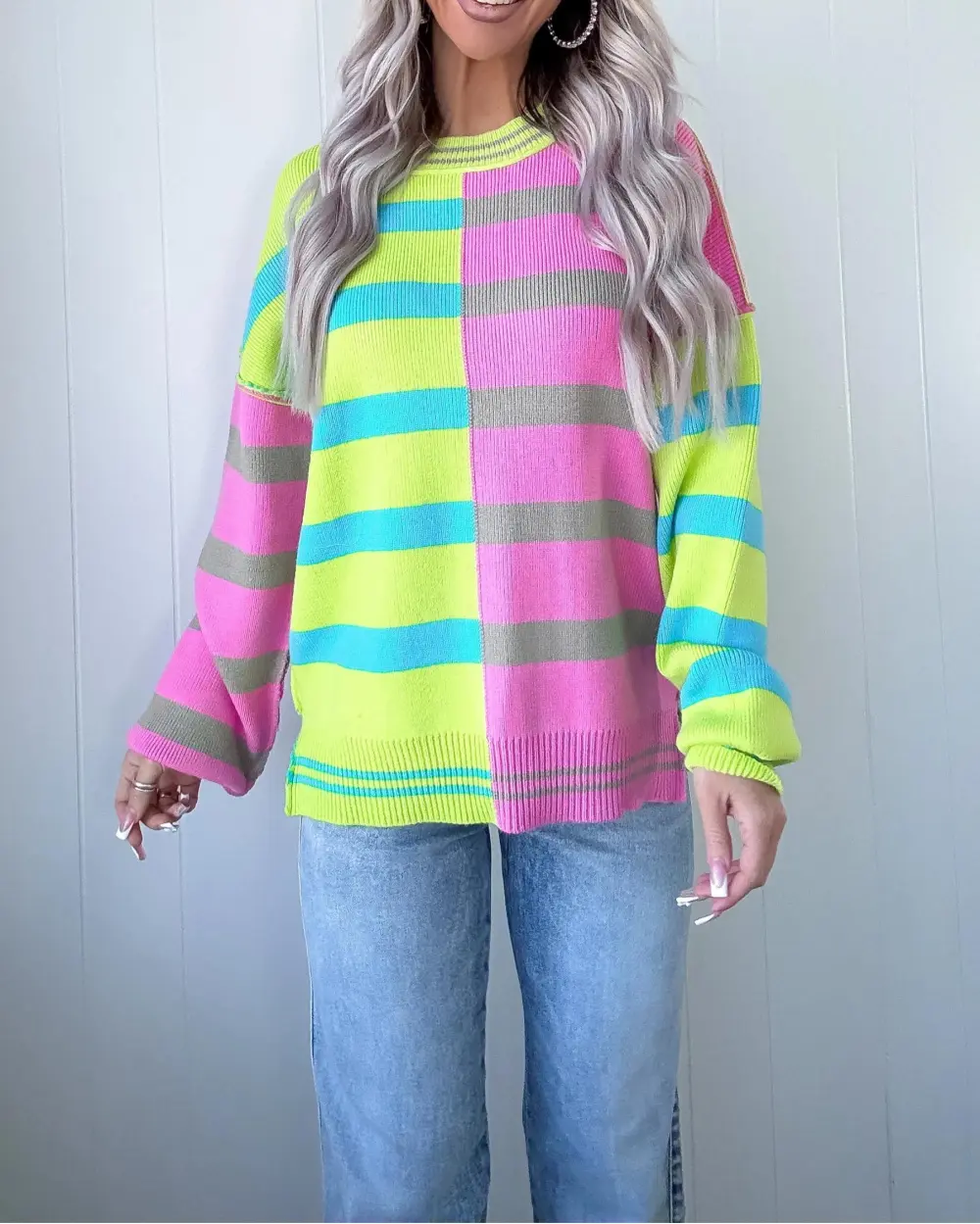 Gilded Horizon Colorblock Striped Sweater - Lime