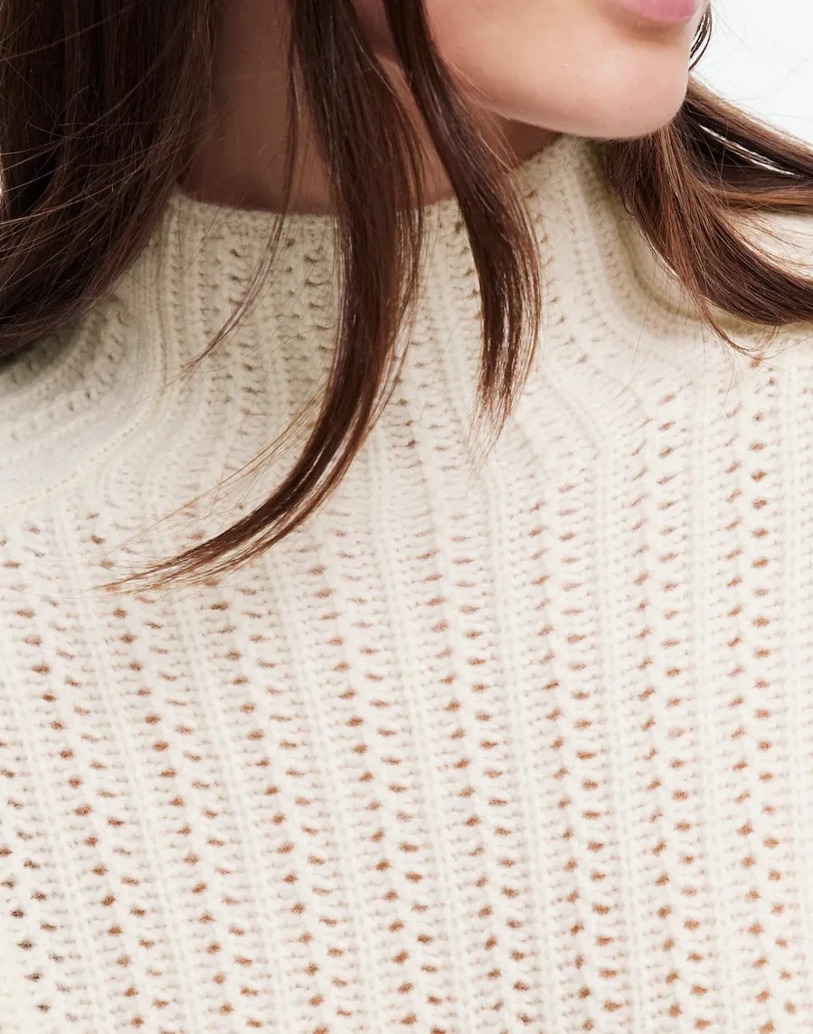 Pointelle-Stitch Mockneck Sweater