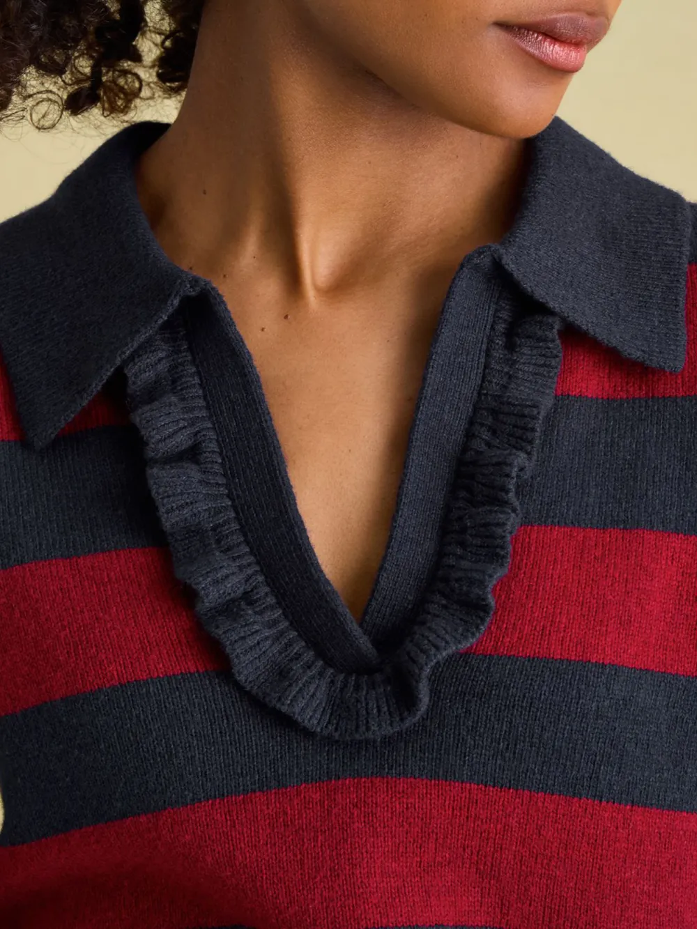 NavyOatmeal V Neck Stripe Jumper with Collar