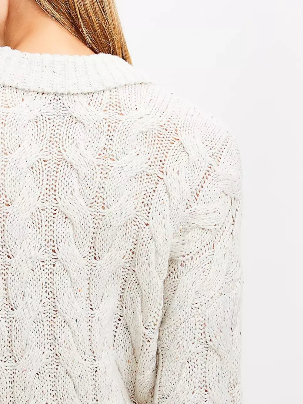 Flecked Collared Split Neck Cable Sweater