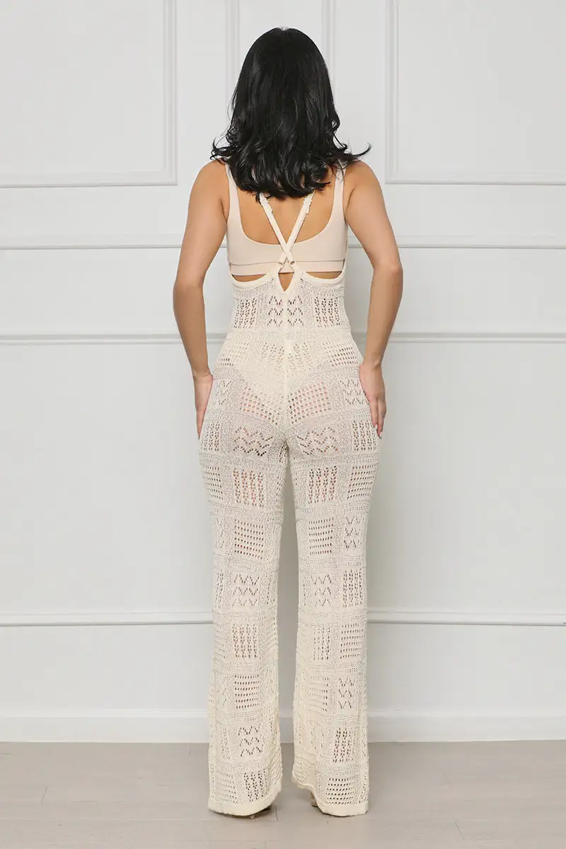 Island Escape Crochet Jumpsuit (Cream)- FINAL SALE