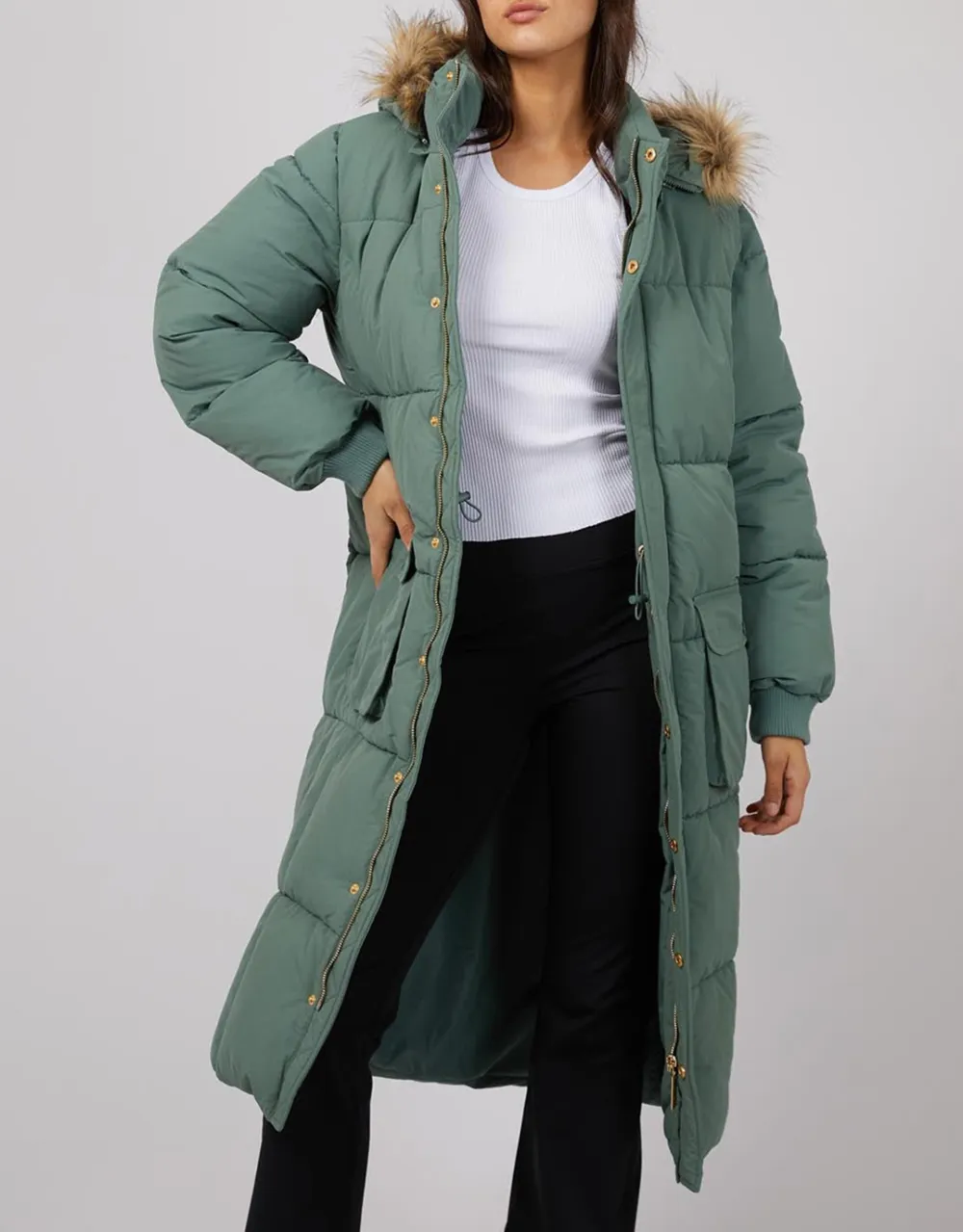 Active Fur Longline Puffer - Green