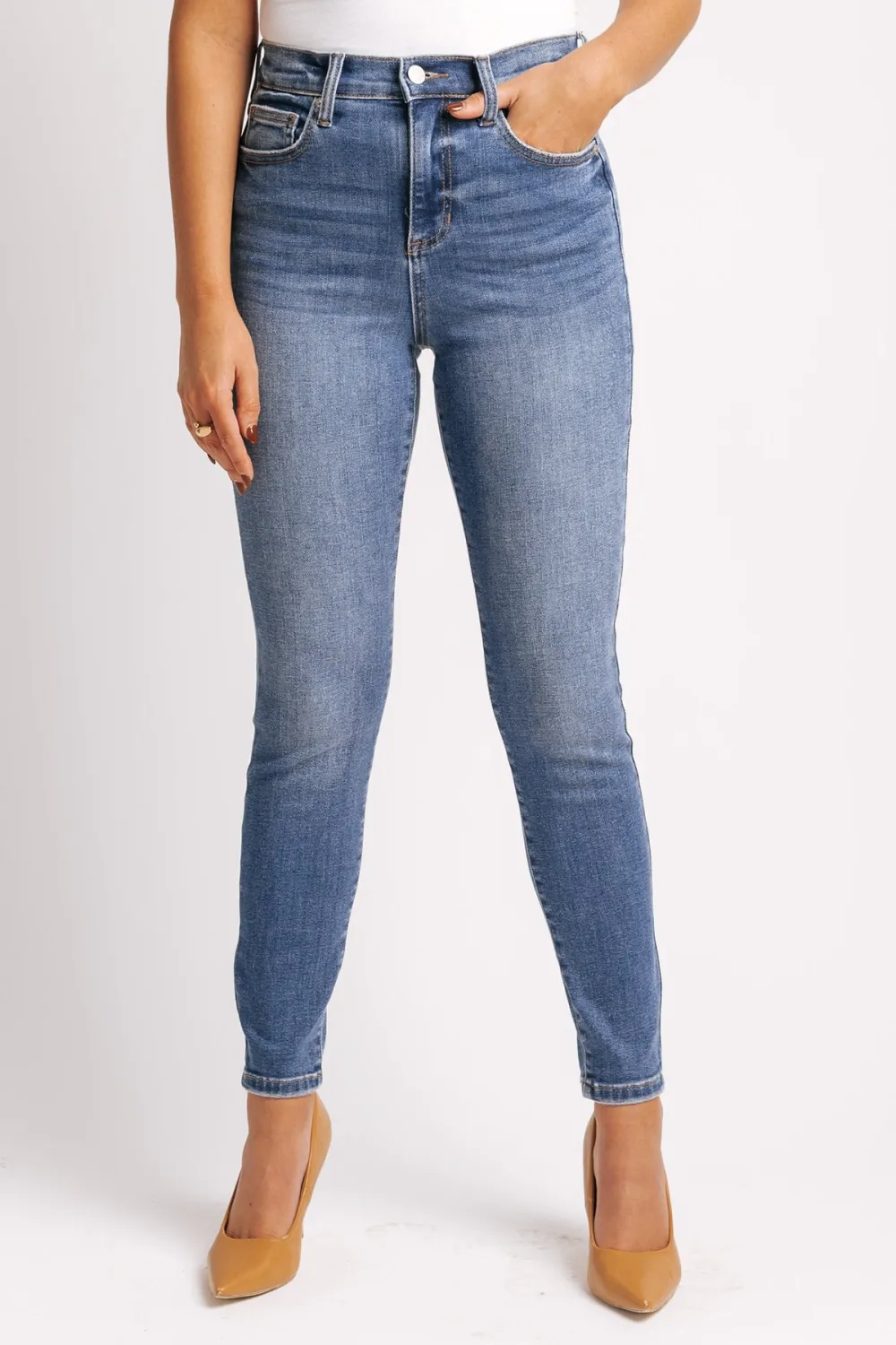 Medium Dark Wash High Rise Skinny Jeans