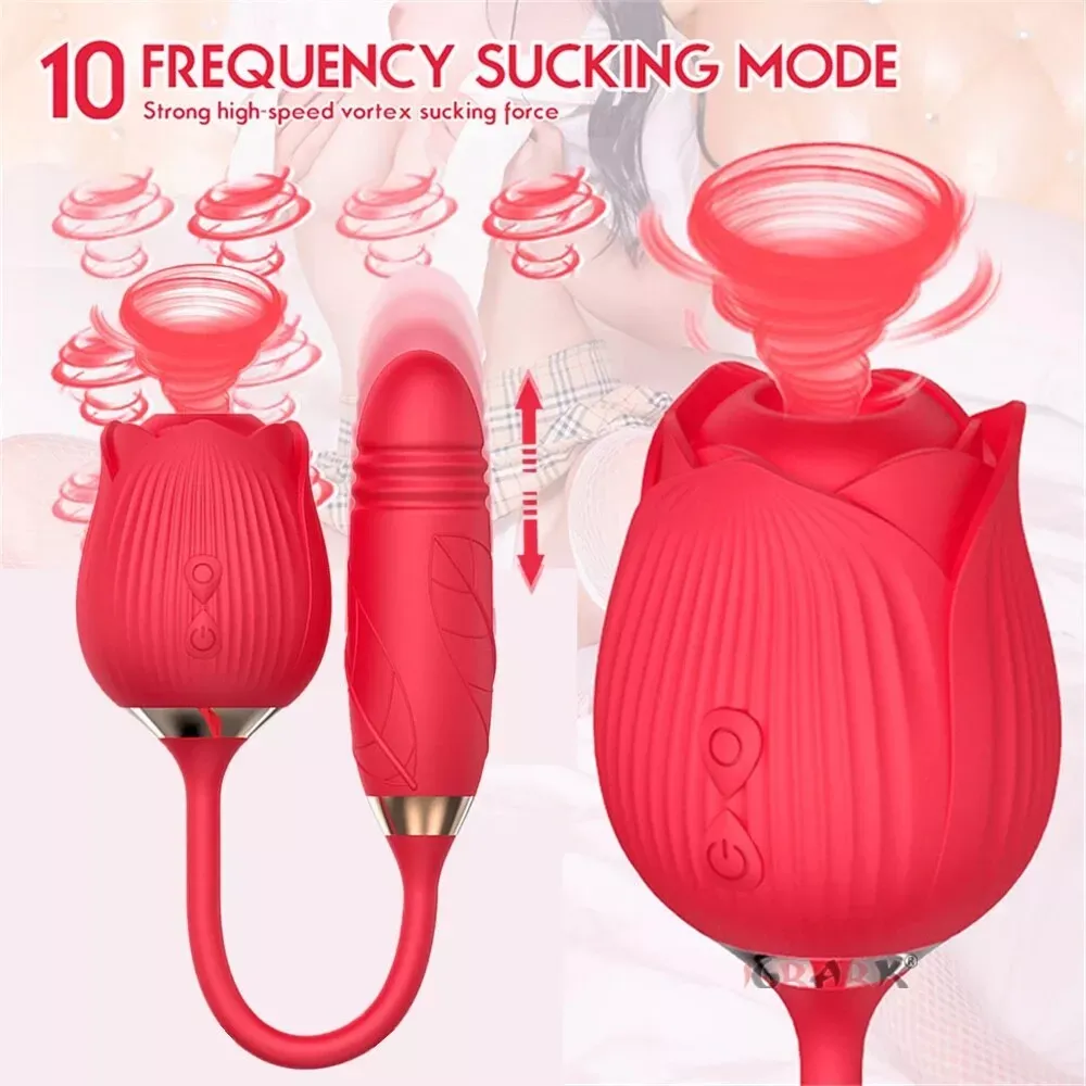 Rose Sucking Clit Vibrator Dildo Thrusting G-spot Massager Sex Toys for Women