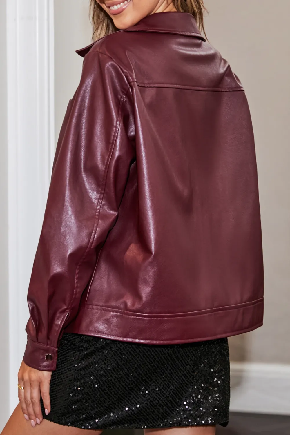 Red Zipper Faux Leather Jacket