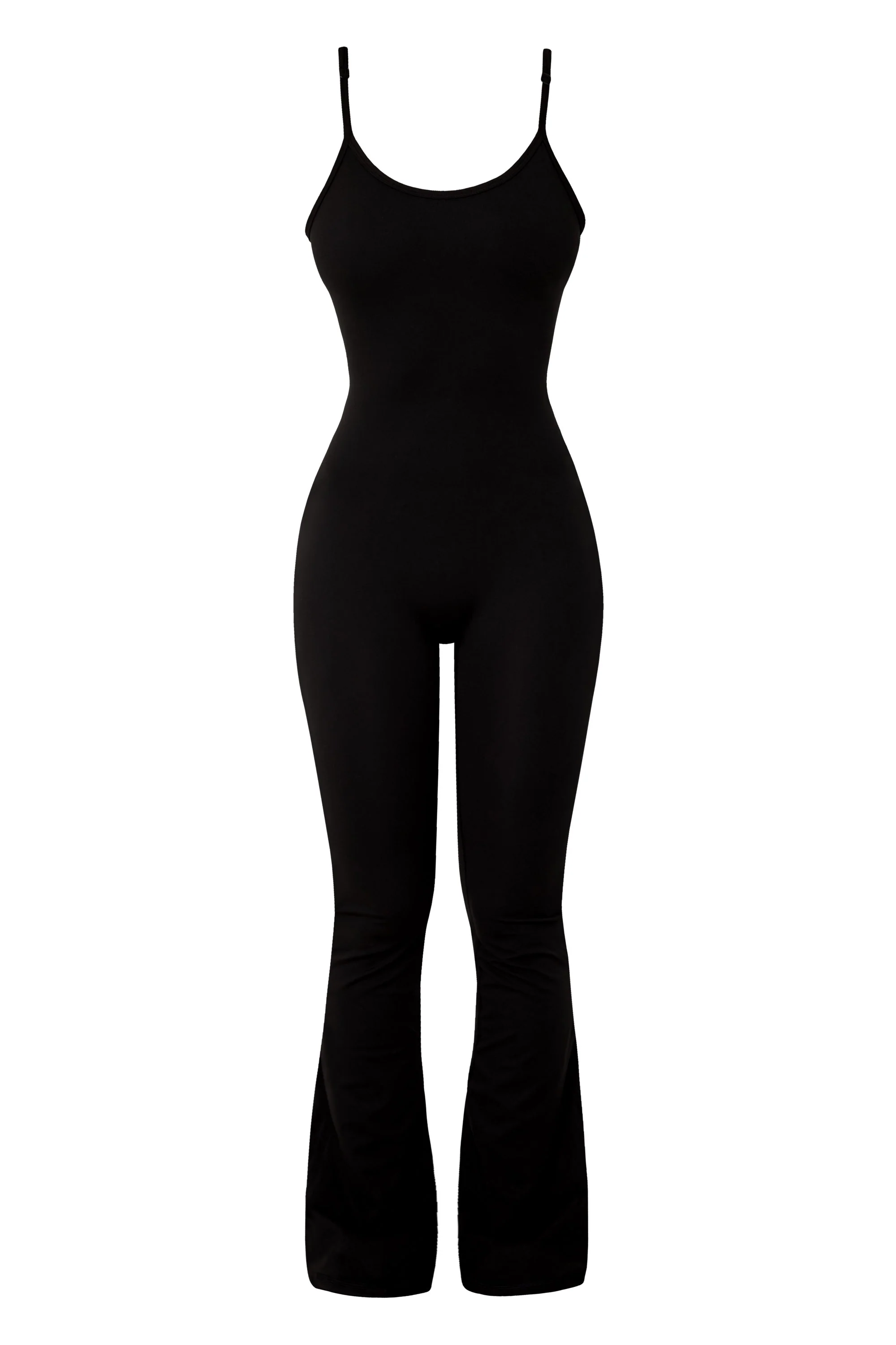 Black Square Neck Long Sleeve Micro Flared Pants One Piece Set