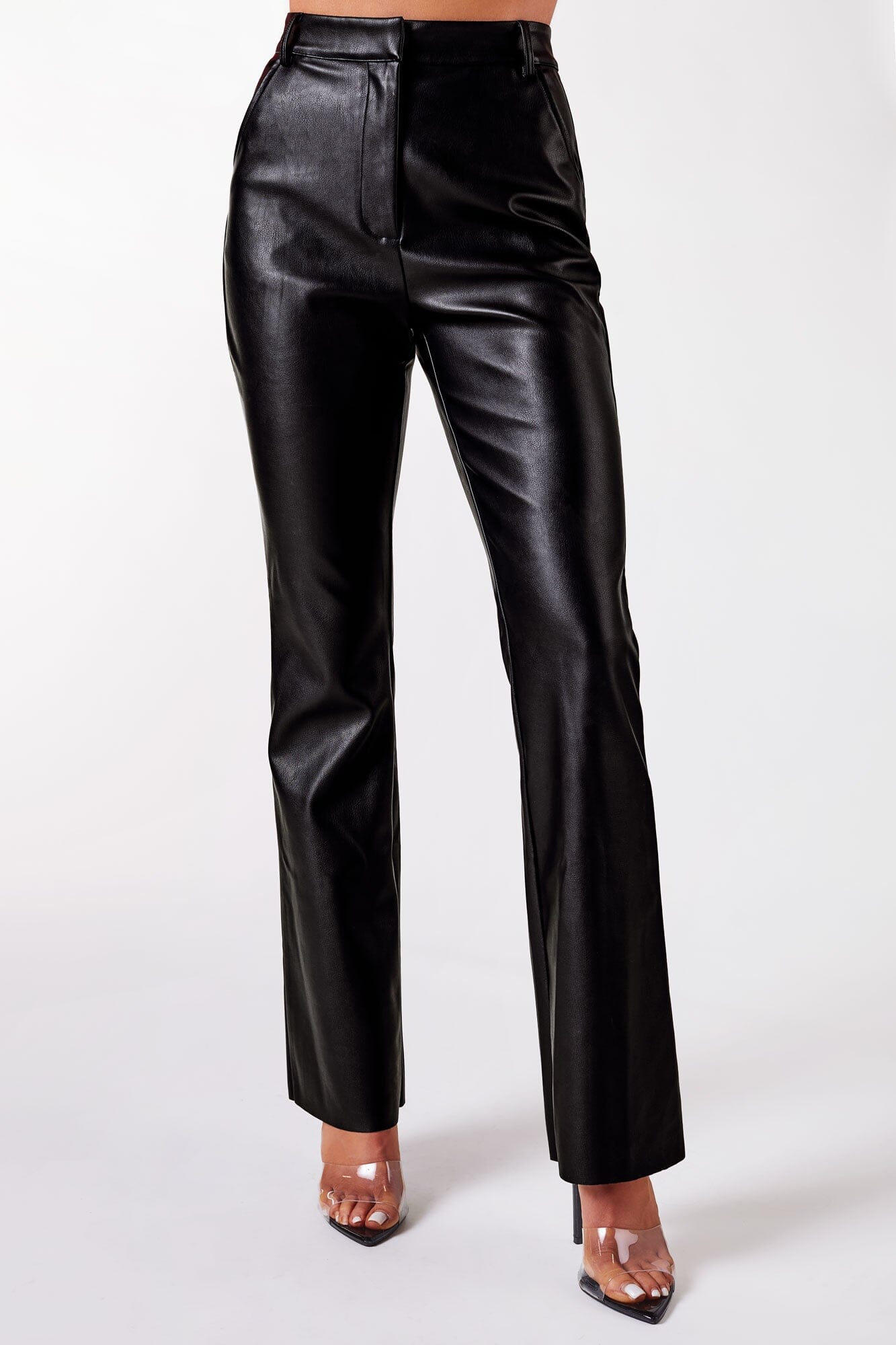 Beige Faux Leather Slim Fit Pants